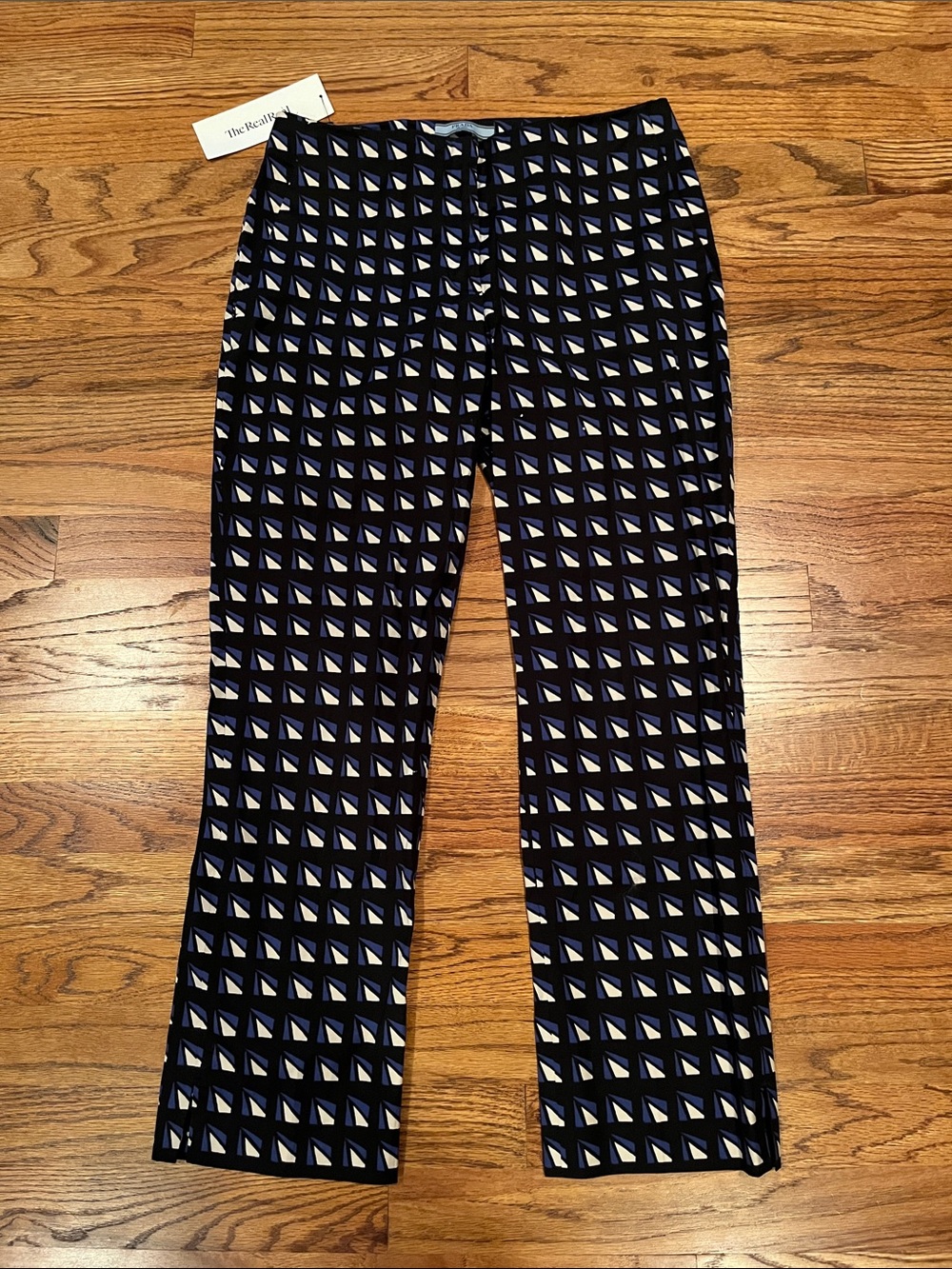 PRADA INDIGO BLUE WHITE GEOMETRIC PRINT SLIM TROUSER PANTS XS - S / 40